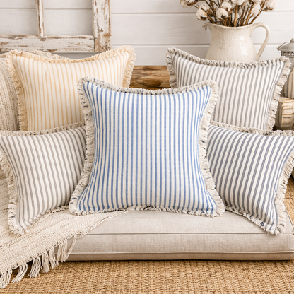 Coastal Striped Cotton Blend Throw Pillow