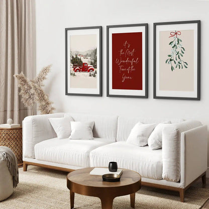 8” x 10” Winter Holiday Landscape Wall Art Print-Set/3-No Frames