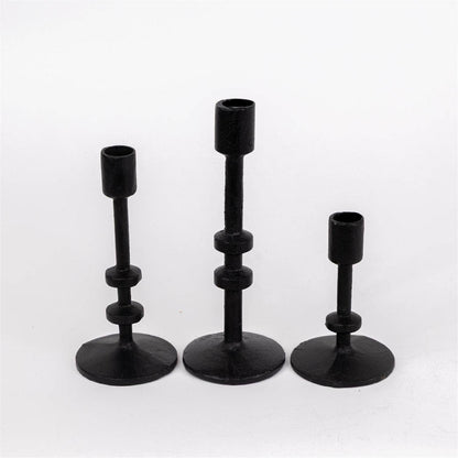 Black Candle Holder - Rustic Cast Iron