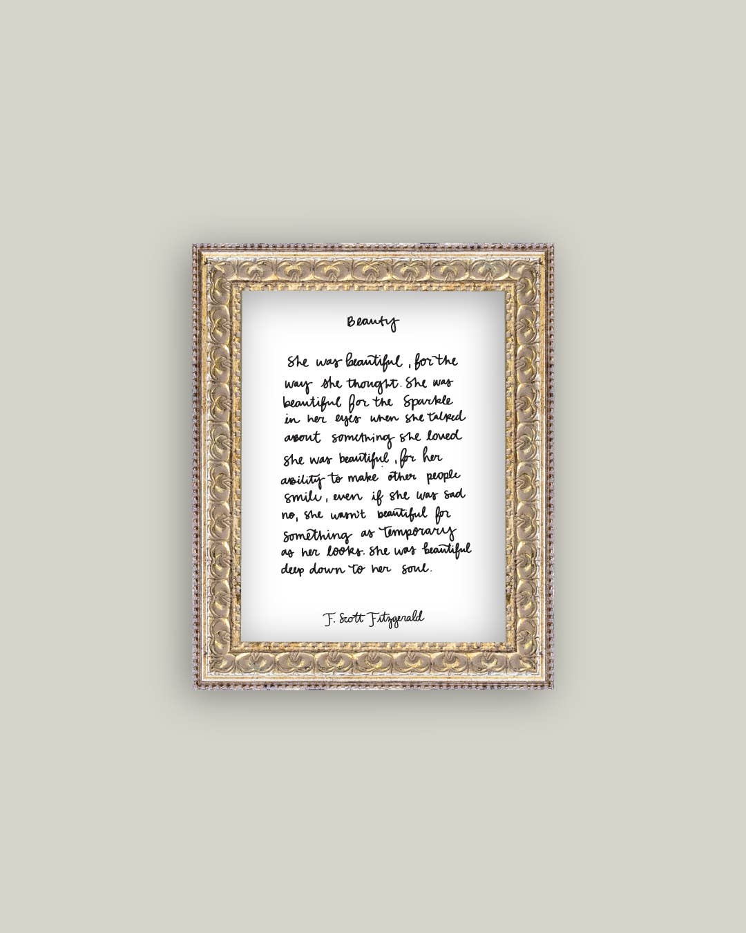 Beauty Script Framed Antique Print