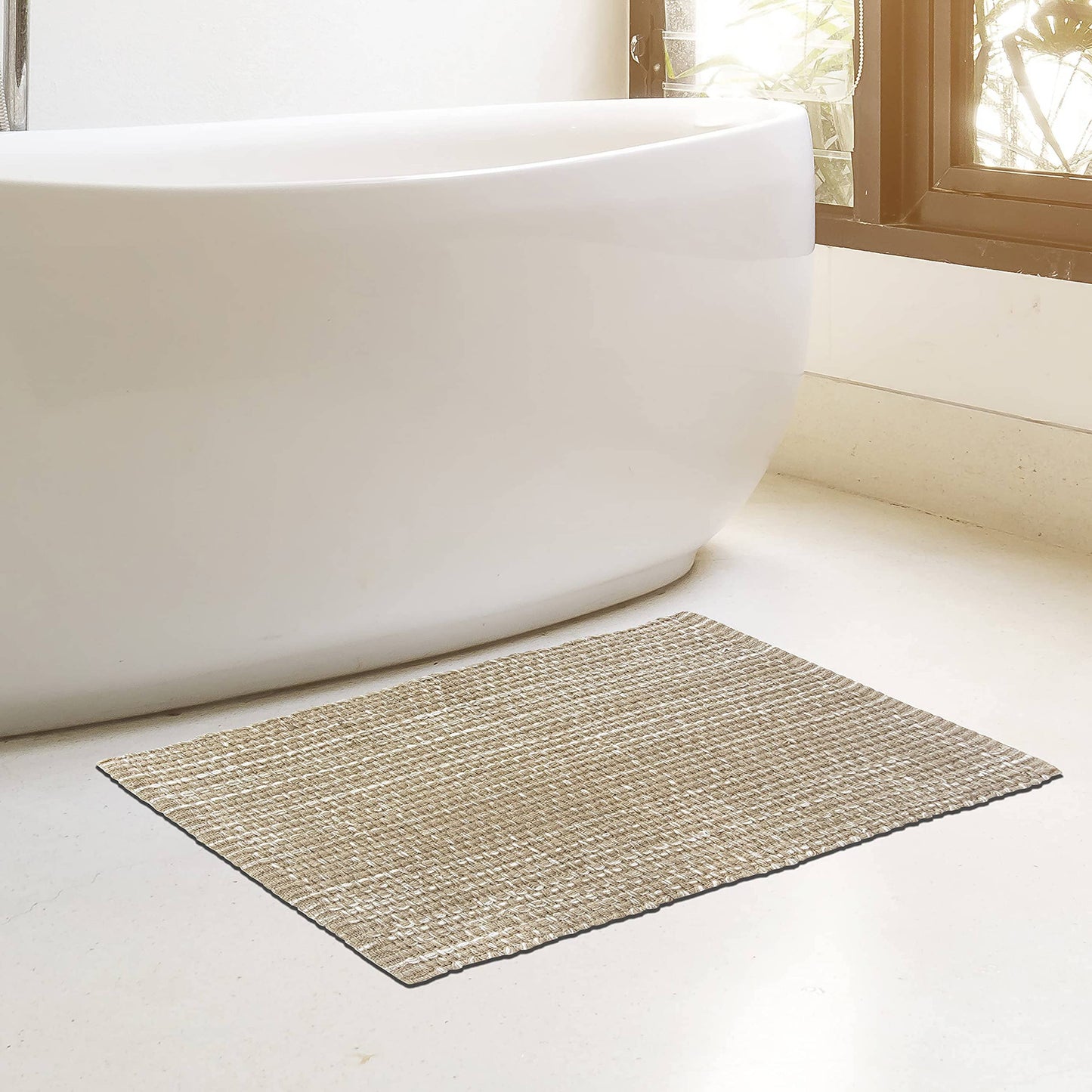 WAFFLE RUG, BEIGE/WHITE, 21'' x 34''.