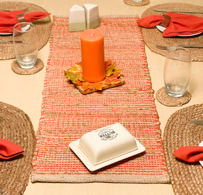 OMBRE TABLE RUNNER, NATURAL JUTE-RUST, 13''x36''.