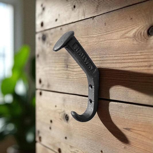 Railroad Spike Wall Hook, Cast Iron Rustic Industrial for Coats or Hats