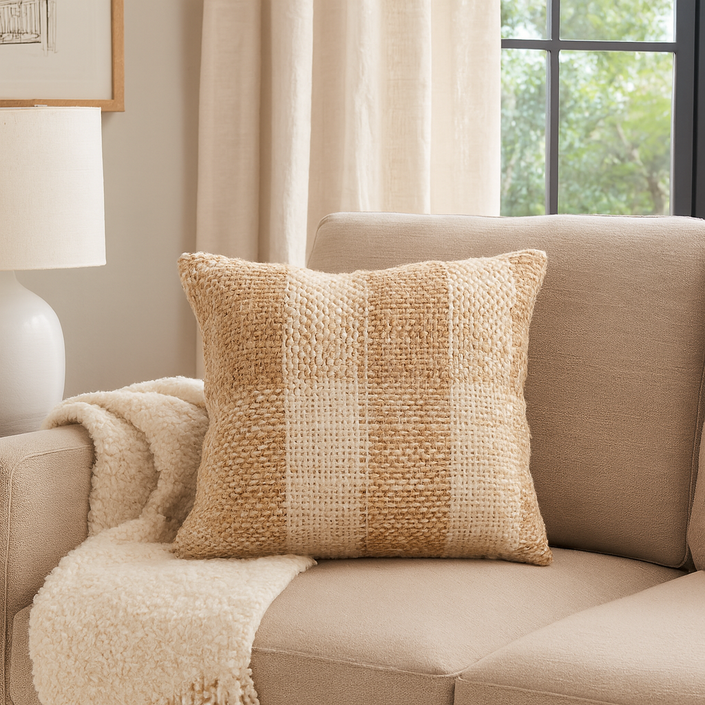 Woven Natural Cotton Jute 18" Throw Pillow