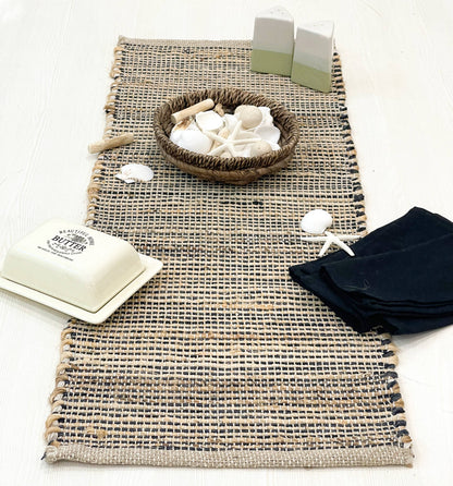 OMBRE TABLE RUNNER, NATURAL JUTE-BLACK, 13''x36''.
