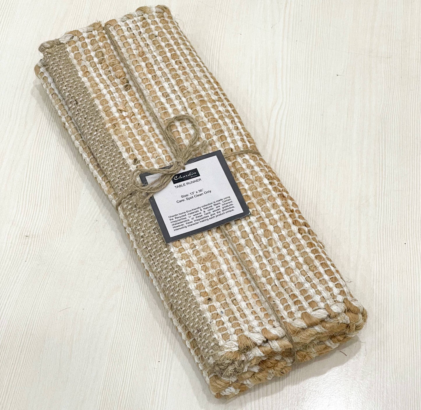 OMBRE TABLE RUNNER, NATURAL JUTE-IVORY, 13''x48''.
