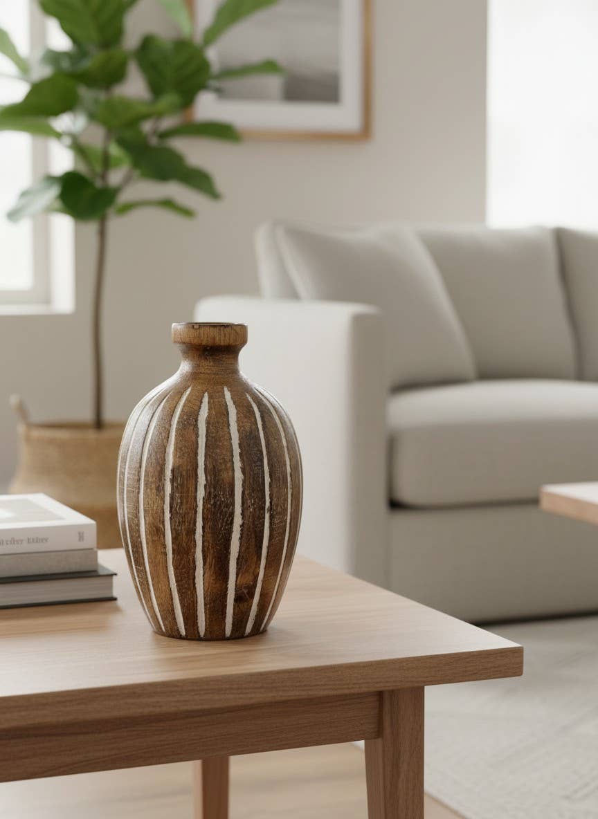Small Striped Wood Vase 6x3.5in