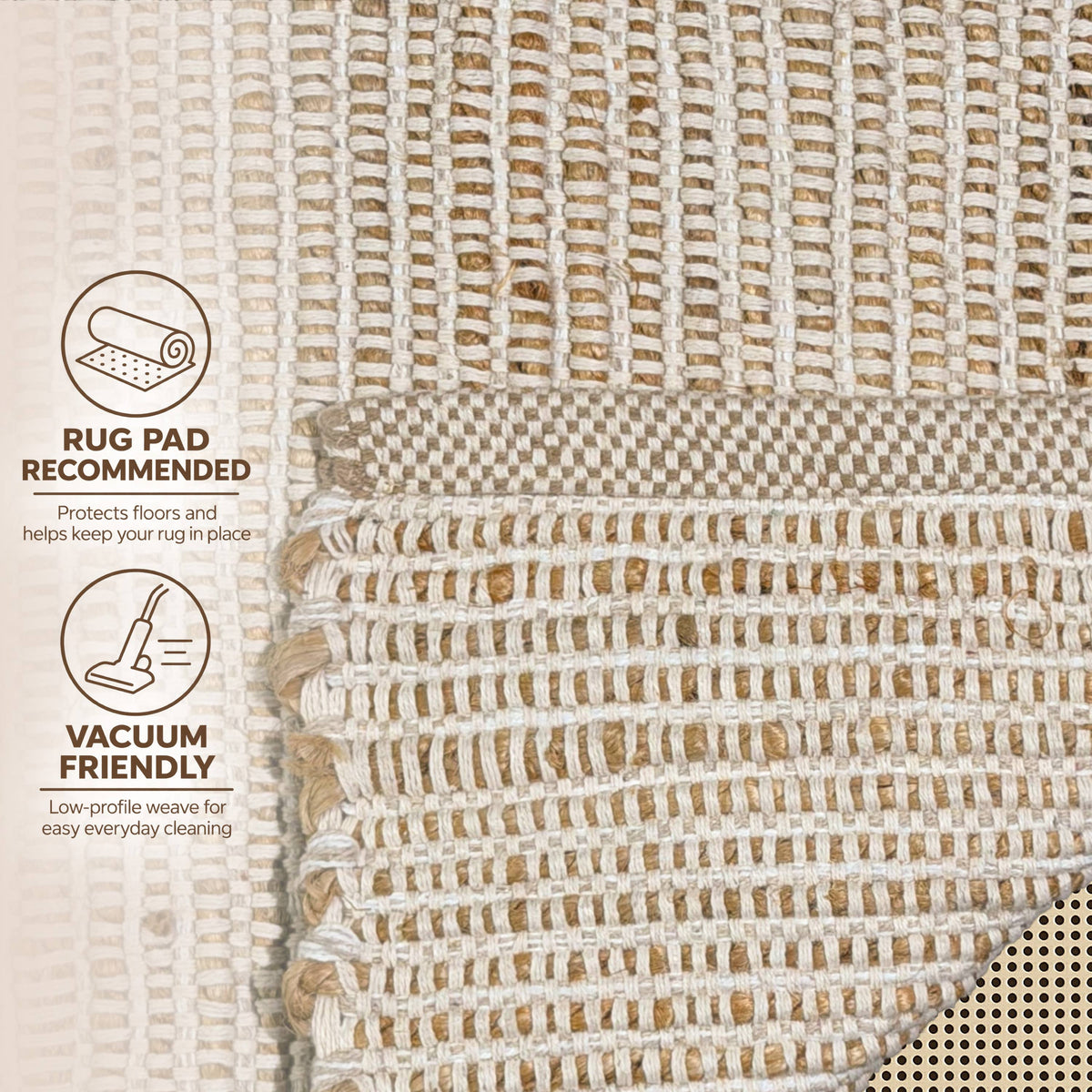 Jute Chindi Runner-Natural Jute-Ivory-2'x7'.