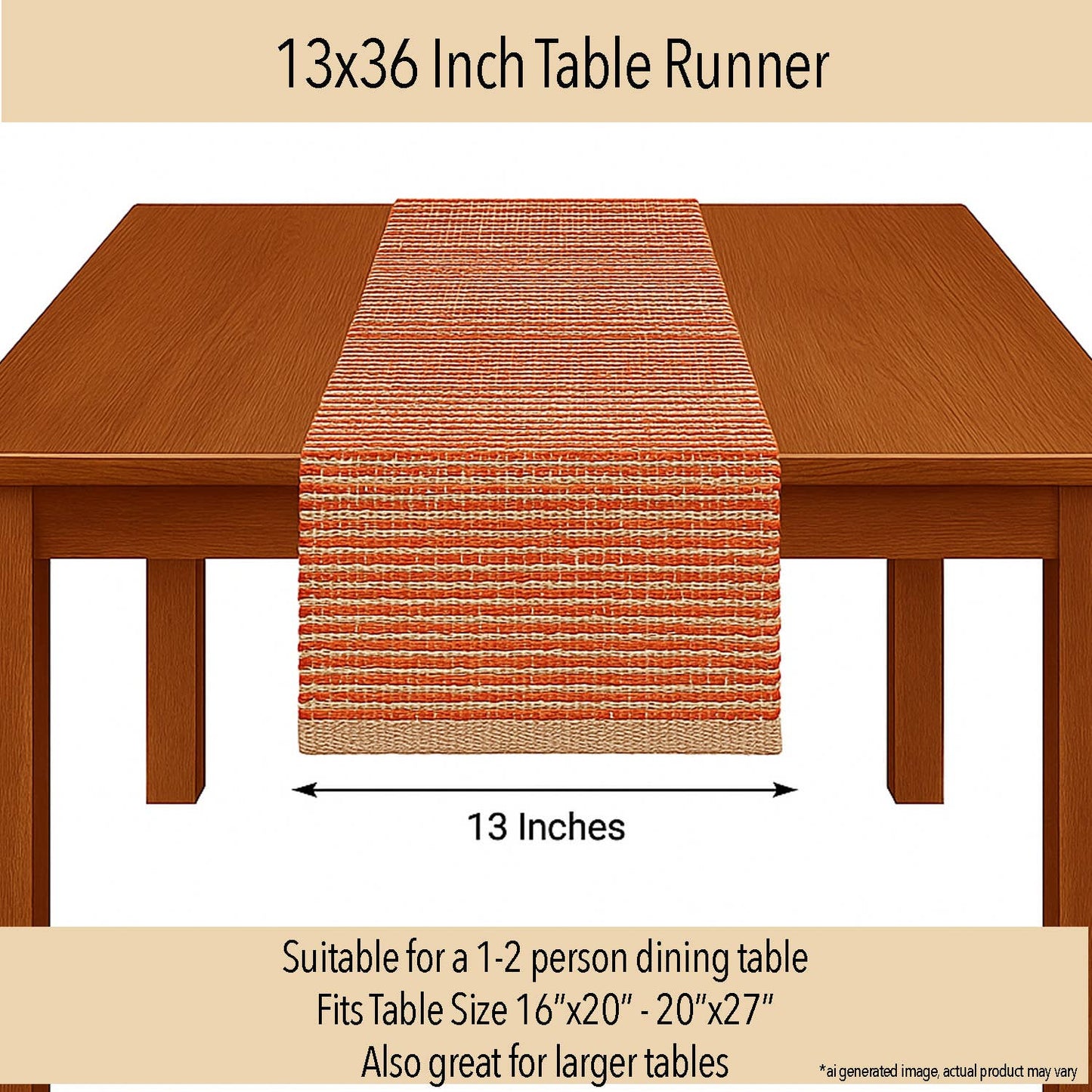 OMBRE TABLE RUNNER, NATURAL JUTE-RUST, 13''x36''.