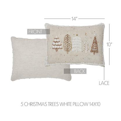 5 Christmas Trees White Throw Pillow 14x10