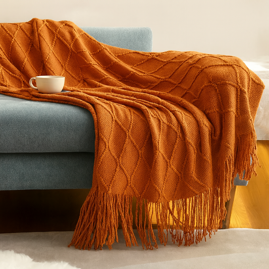Terracotta Rhombus Diamond Knit 50x60 Inch Throw Blanket