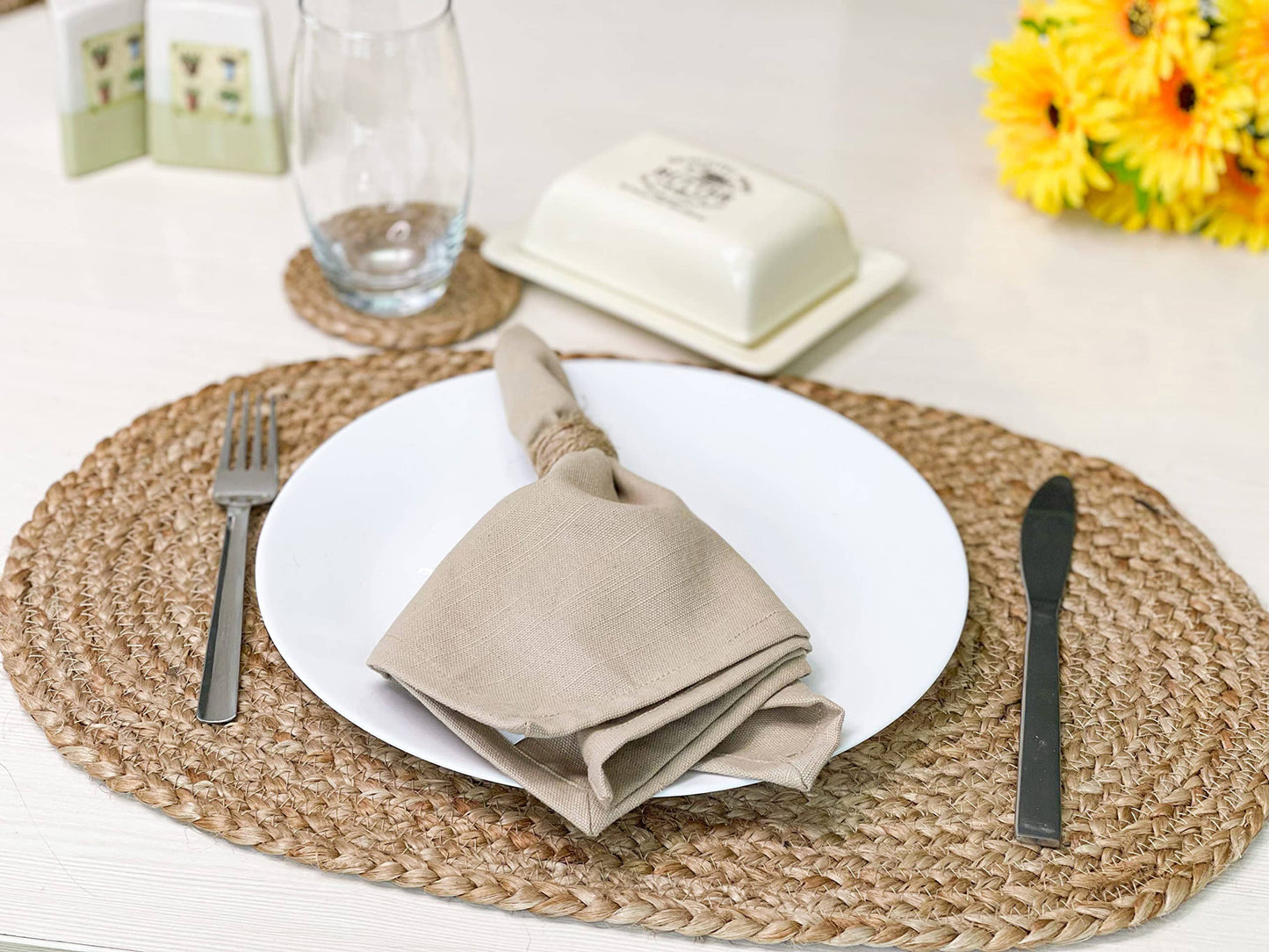 Natural Jute Hand Braided Oval Placemats, Set of 4, 13x19 In