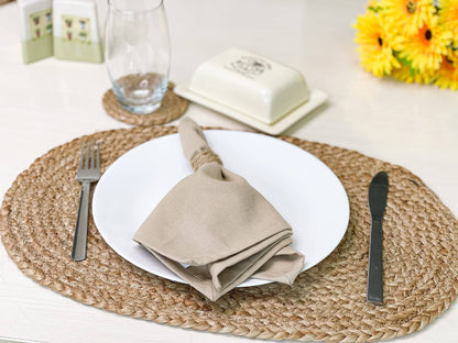 Natural Jute Hand Braided Oval Placemats, Set of 4, 13x19 In