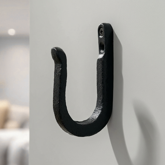 Utility Wall Hook, Black Cast Iron, Heavy Duty for Coats, Towels or Bags