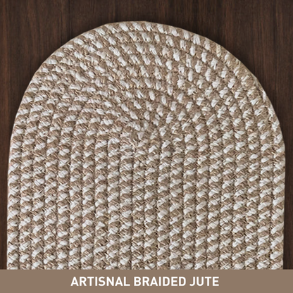 Handbraided Jute & Cotton Oval Table Runner White, 8x24 Inch