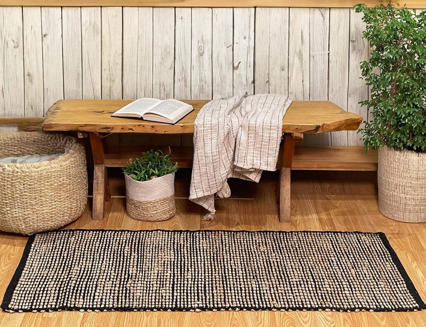 Monterey Jute/Cotton Runner Rug-Natural Jute/Black-2'x5'