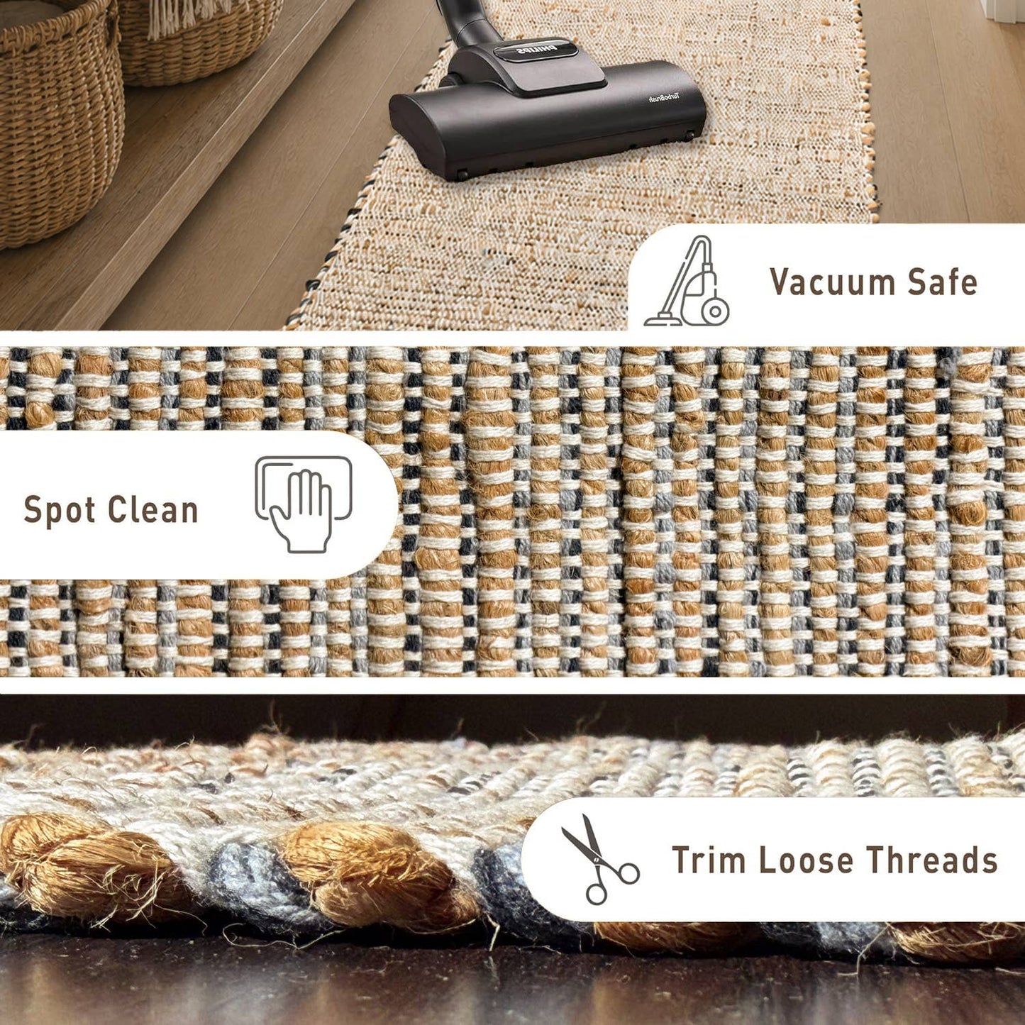 Jute Chindi Rug-Natural Jute-Greys, 3'x5'.