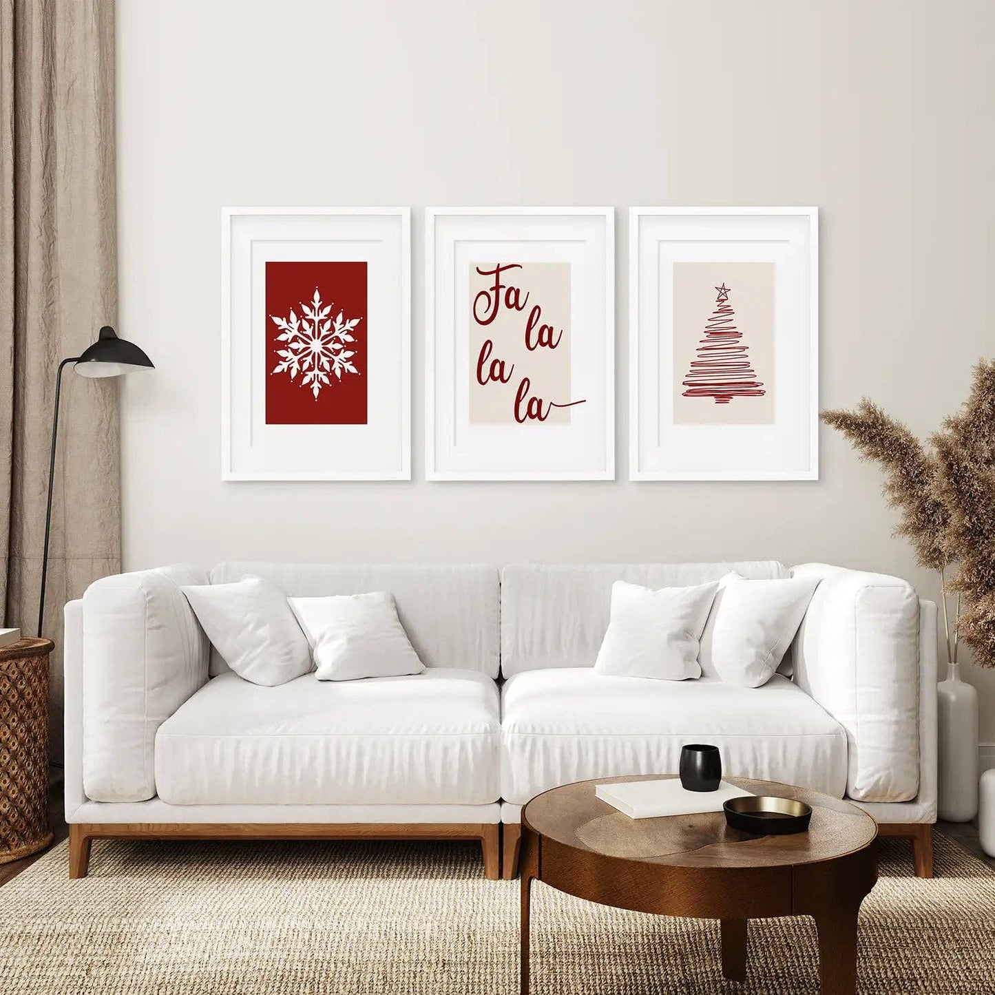 8” x 10” Wall Art Christmas Decoration. Modern Red Xmas Print-Set/3-No Frames