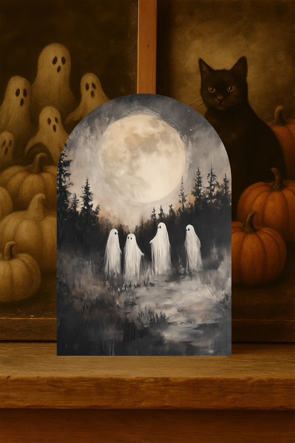Full Moon Ghosts Arch Sign – Spooky Halloween Wood Decor