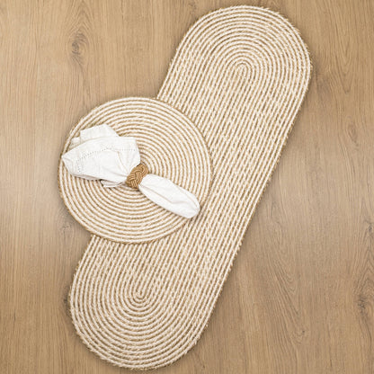 Seagrass Spiral Oval Tablerunner, 13''x36, Nat-Ivory