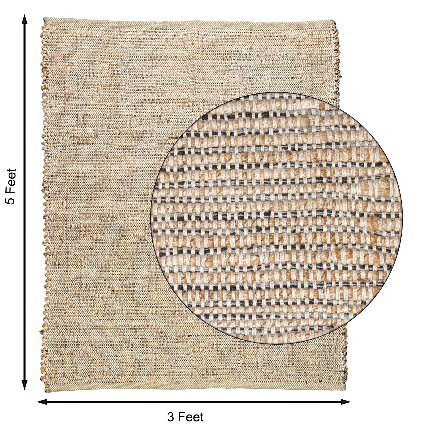 Jute Chindi Rug-Natural Jute-Greys, 3'x5'.
