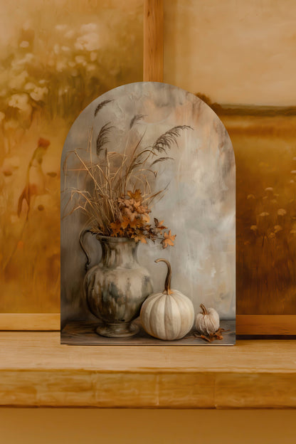 Fall Arch Sign – White Pumpkins & Vintage Vase