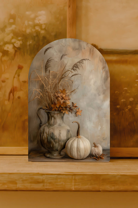 Fall Arch Sign – White Pumpkins & Vintage Vase