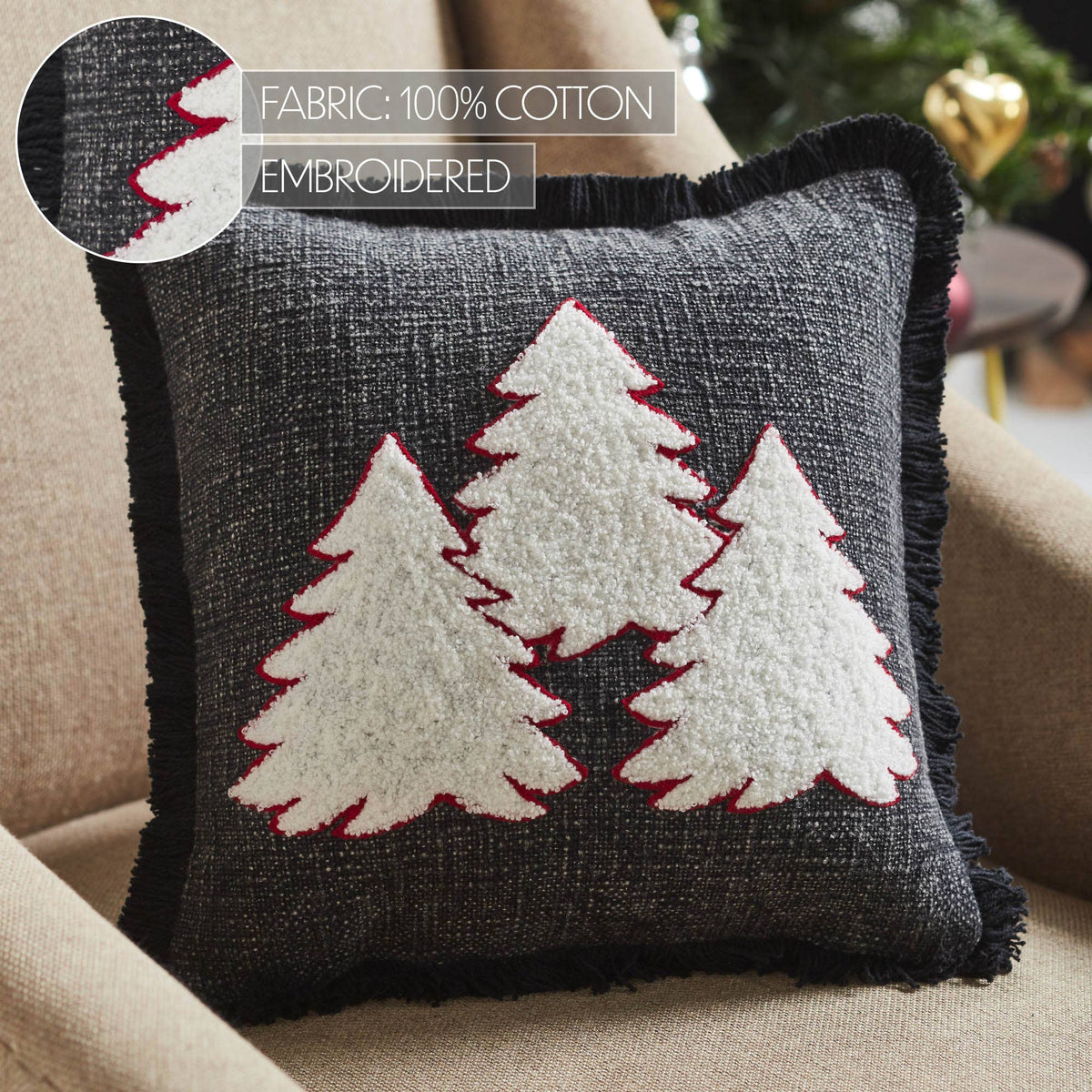 3 Christmas Trees Black Woven Throw Pillow 12x12