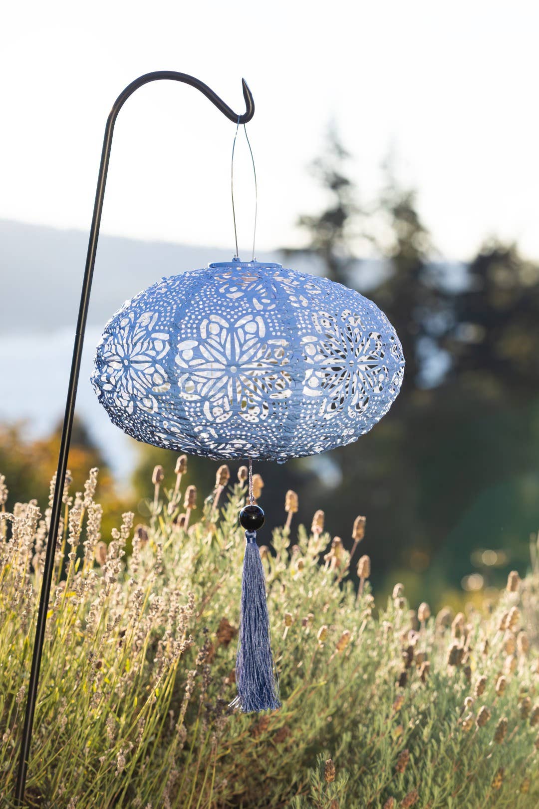 *NEW* Stella Tassel 25.5" Oval Solar Lantern - Sky Blue
