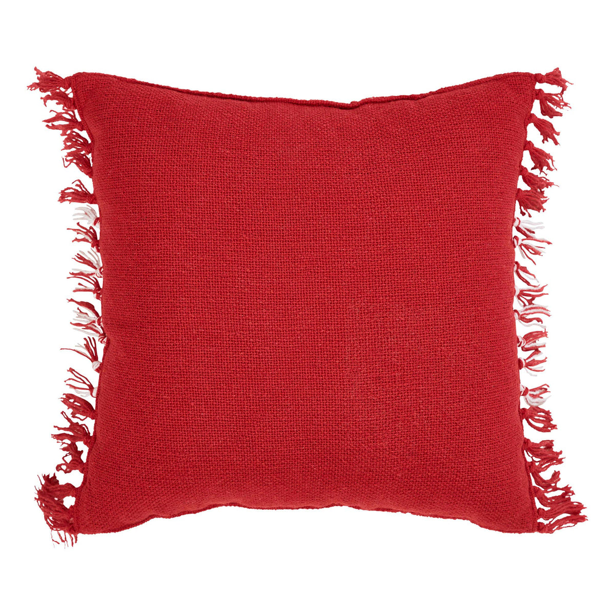 Red White Plaid Filled Fringe Throw Pillow 12x12 Eston