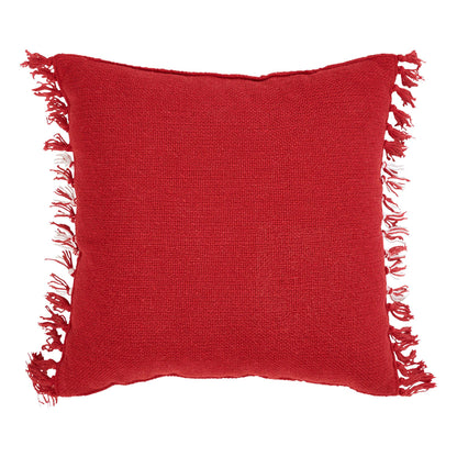 Red White Plaid Filled Fringe Throw Pillow 12x12 Eston