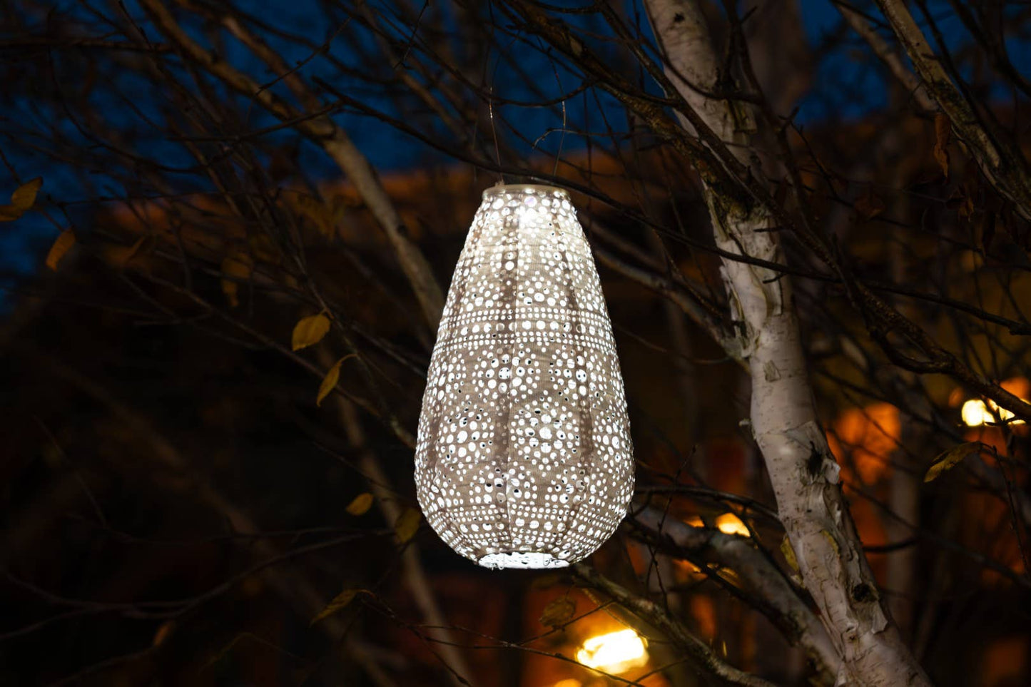 *NEW* Stella Blossom 14" Teardrop Solar Lantern - Pearl