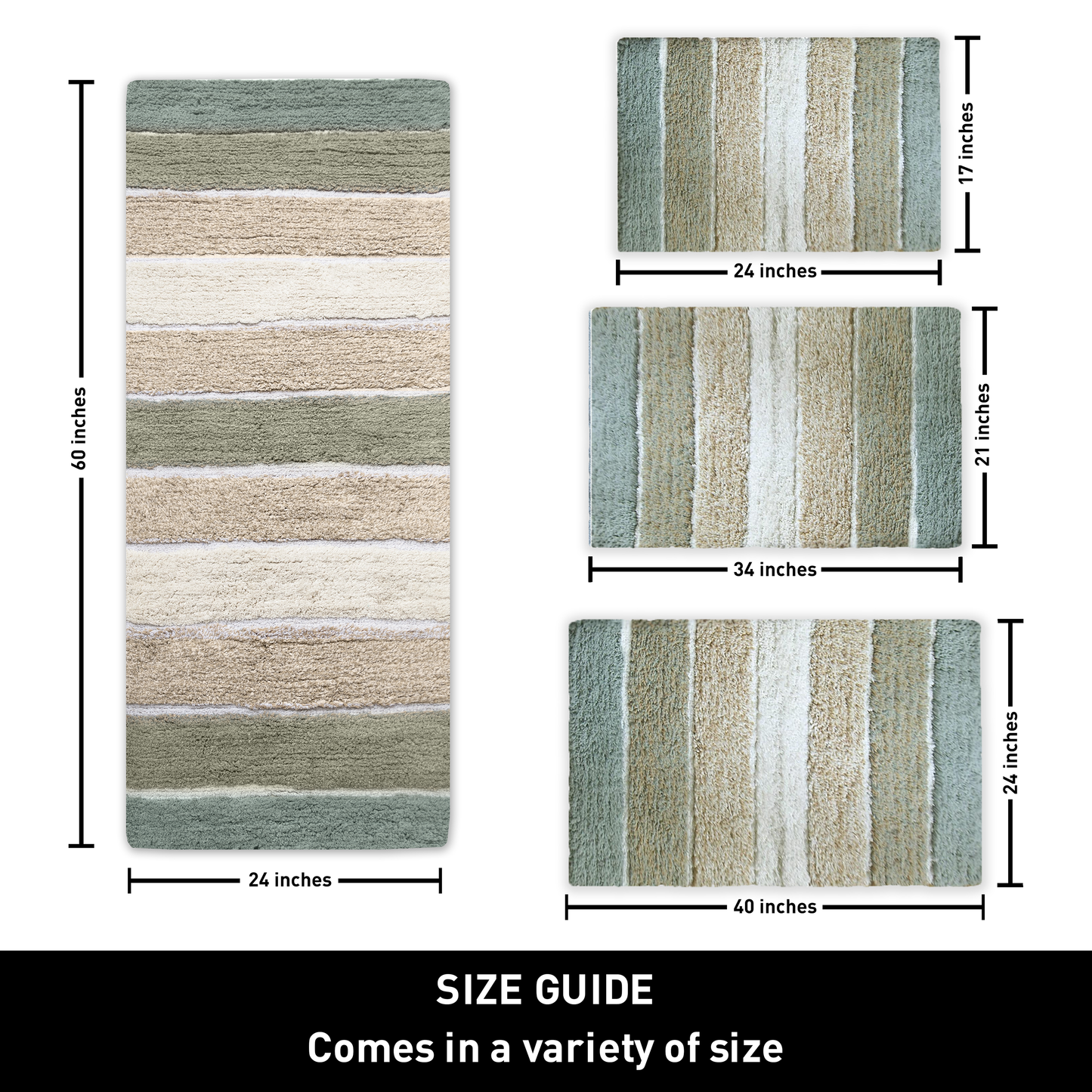Cordural Stripe Bath Rug cotton 21''x34''-Grey-Beige