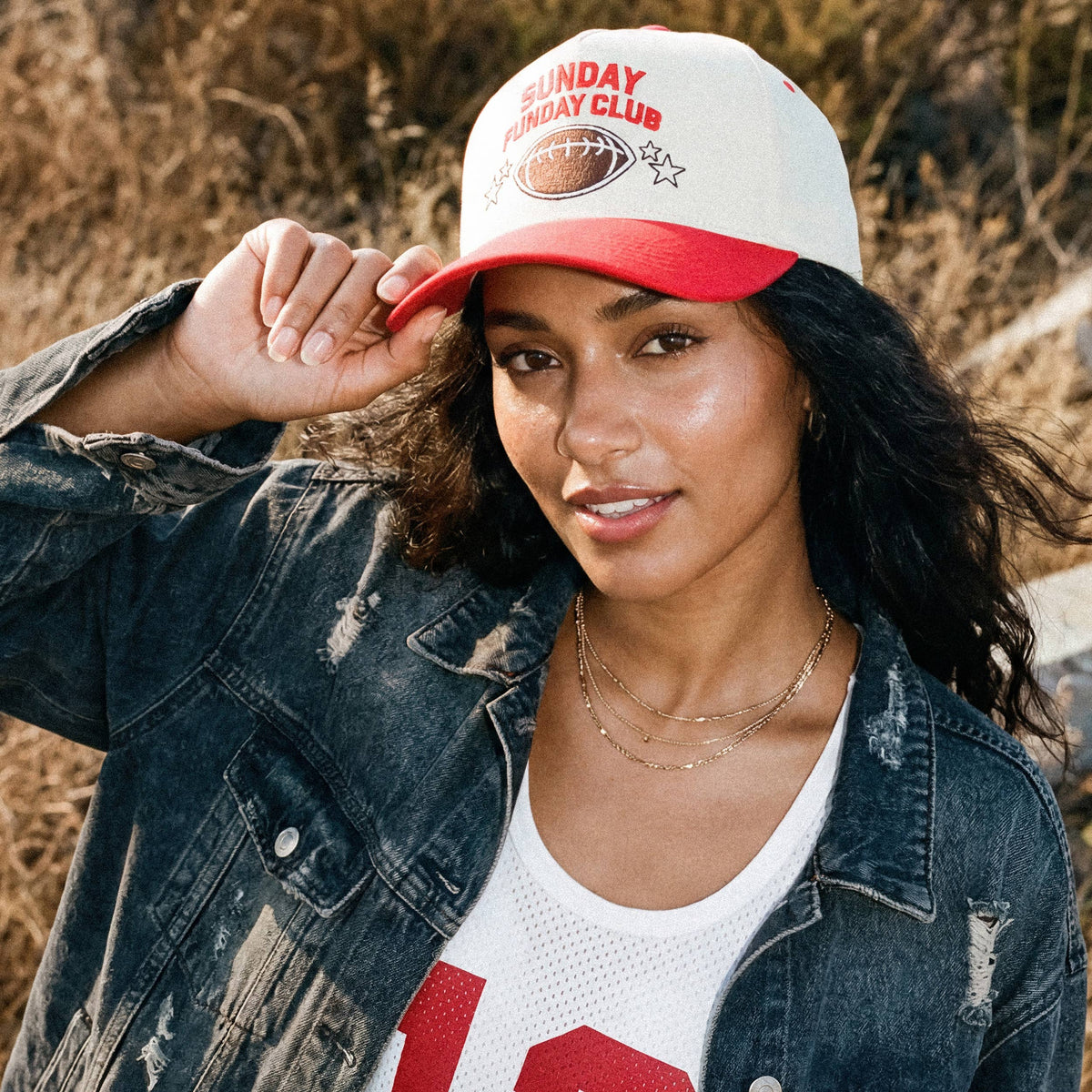 C.C SUNDAY FUNDAY CLUB Letter on Two Tone Trucker Hat