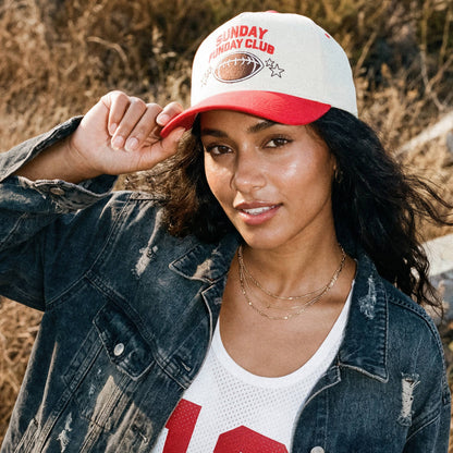 C.C SUNDAY FUNDAY CLUB Letter on Two Tone Trucker Hat