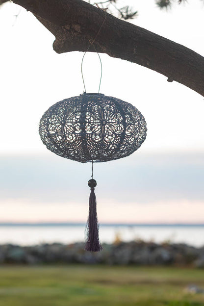 *NEW* Stella Tassel 25.5" Oval Solar Lantern - Sky Blue