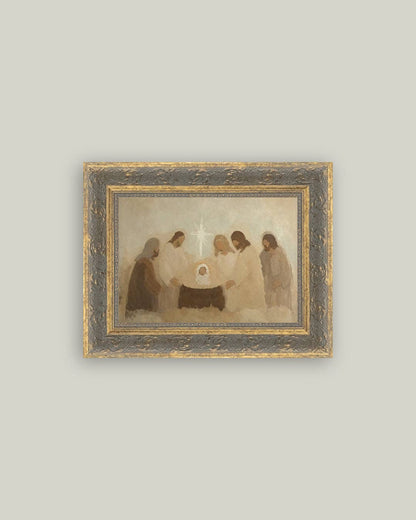 Neutral Nativity Framed Antique Art