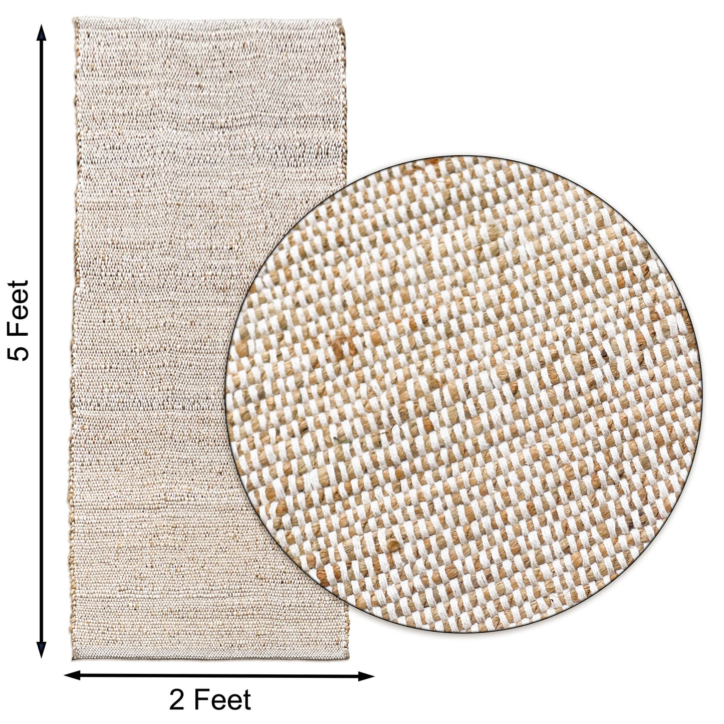 Jute Chindi Runner-Natural Jute-White-2'x5'.