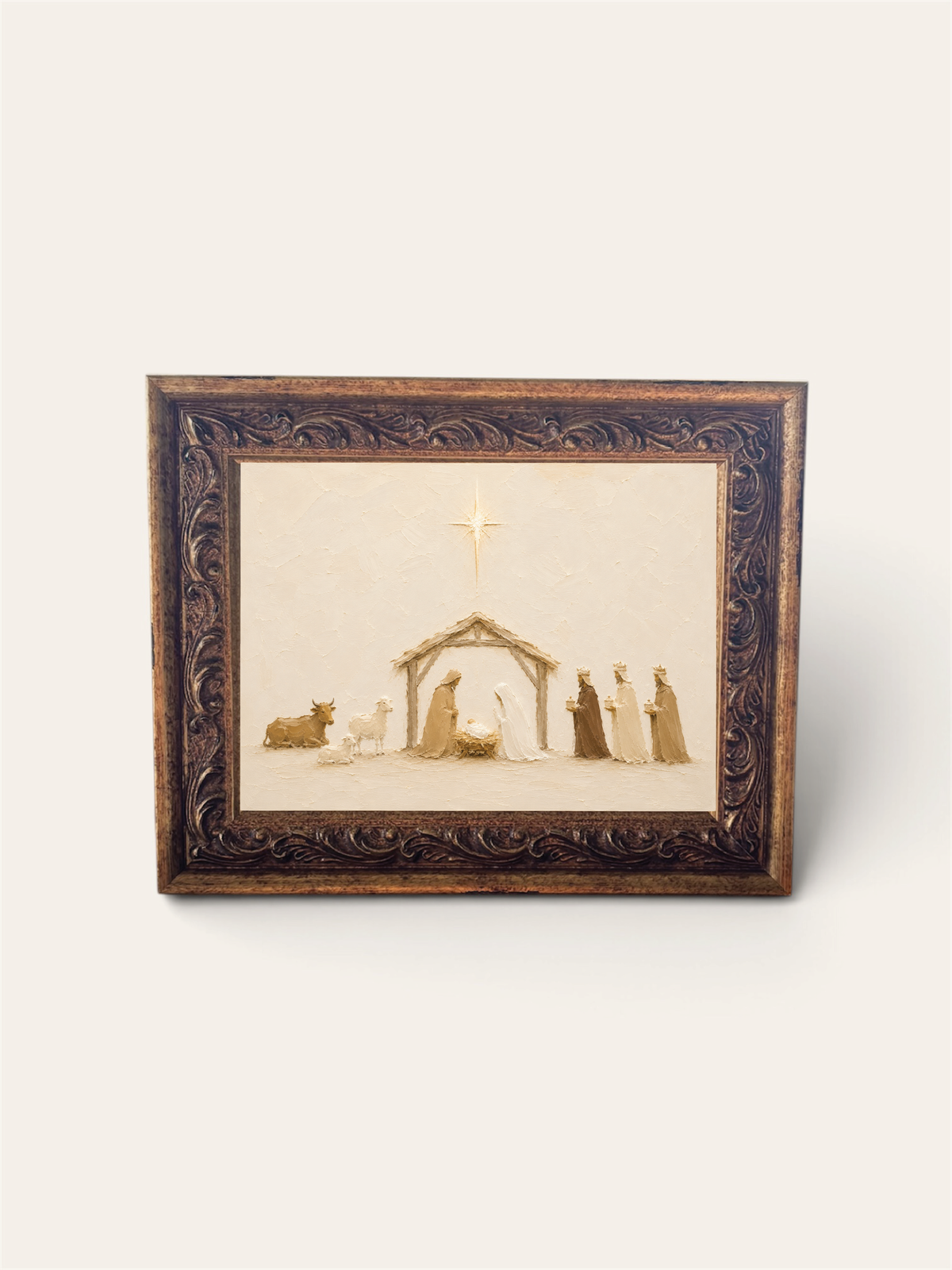 8” x 12” Neutral Nativity Landscape | Antique Gold Frame Wall Art