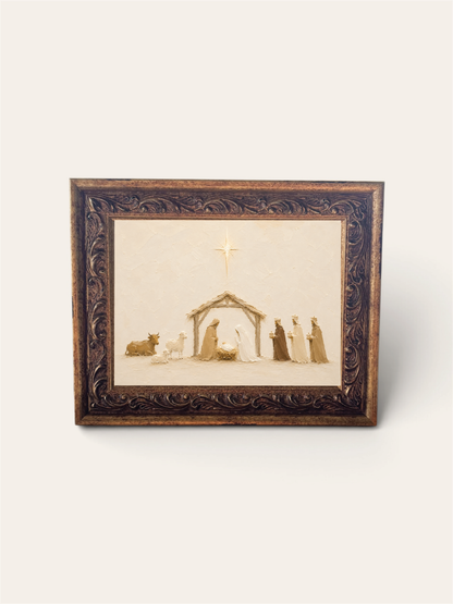 8” x 12” Neutral Nativity Landscape | Antique Gold Frame Wall Art