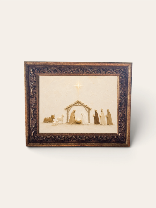 8” x 12” Neutral Nativity Landscape | Antique Gold Frame Wall Art