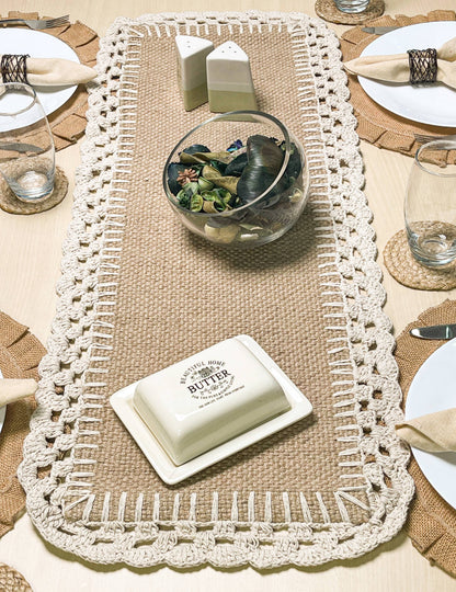 JUTE CROCHET TABLE RUNNER, JUTE-IVORY, 13''x36''