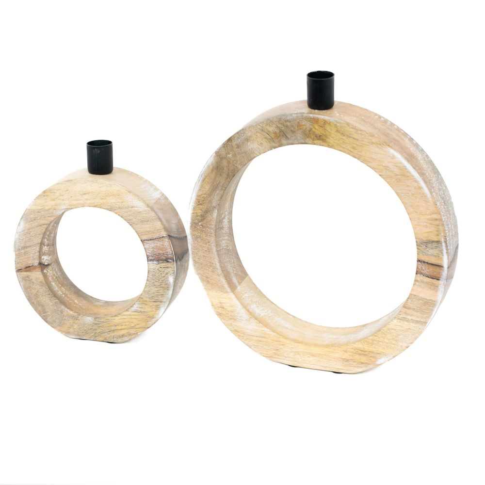 12042-Mango Wood Nested Candle Holders -Round