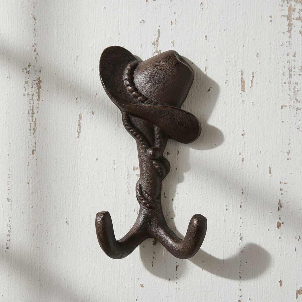Cowboy Hat Hook Rack, Cast Iron Western for Hats, Coats or Leashes