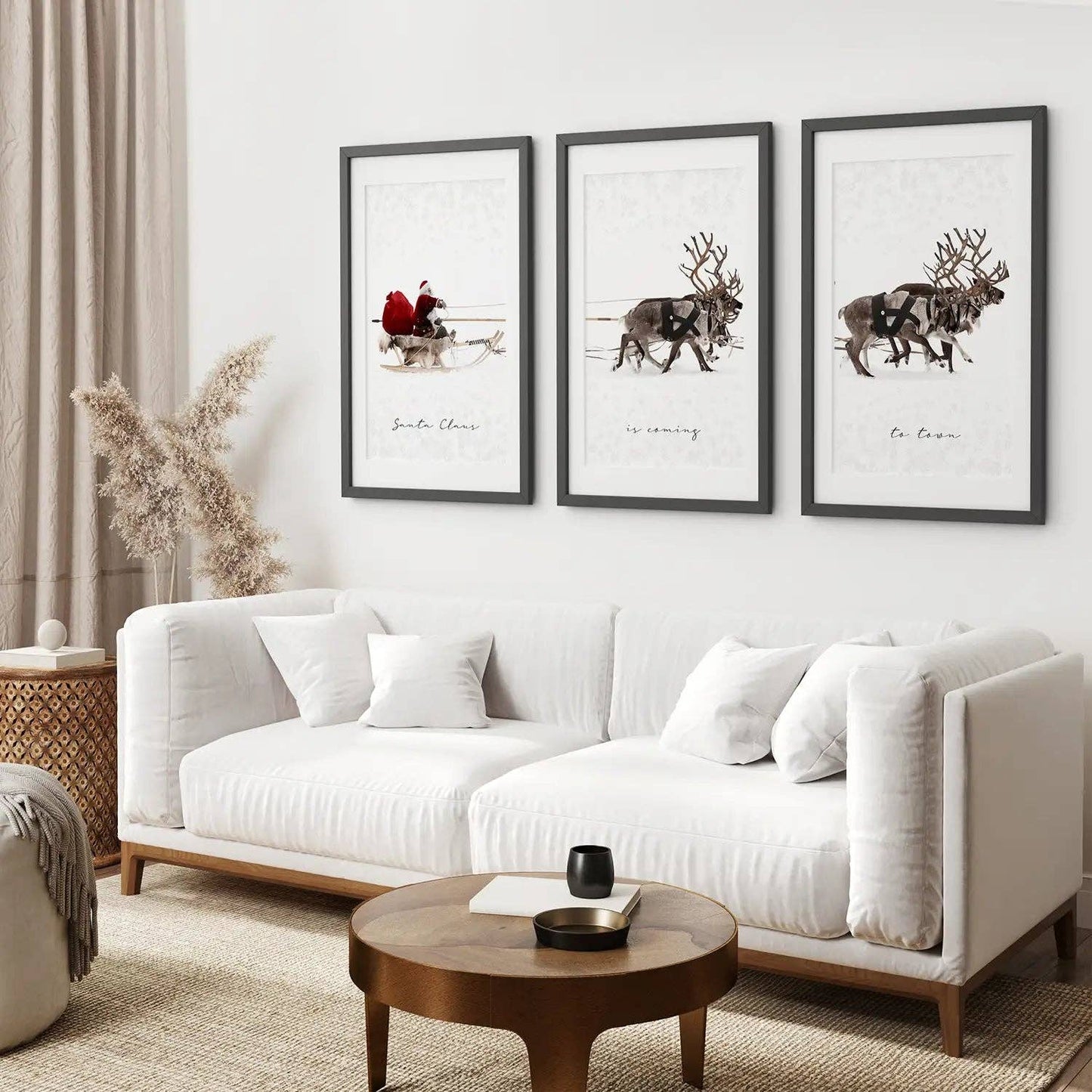Christmas Santa Claus With a Sleigh Art Print-Set/3-No Frame Included