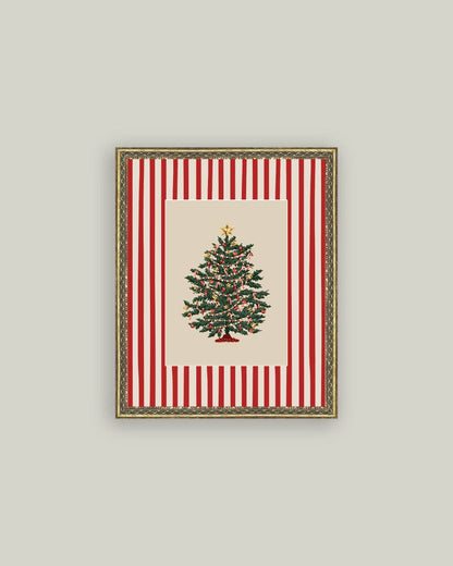 Peppermint Stripe Tree Framed Antique Art