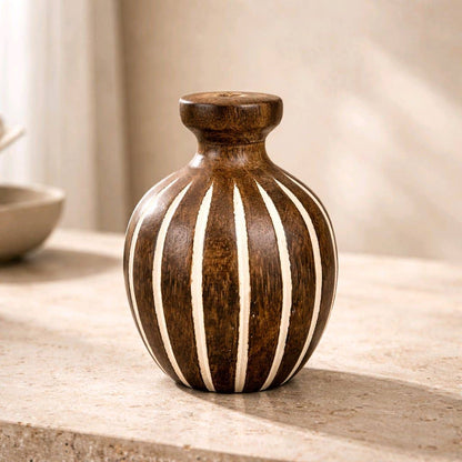 Mini Striped Wood Vase 4x3in