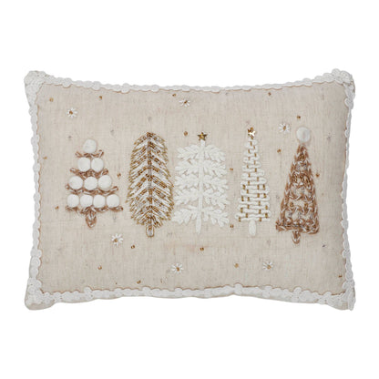 5 Christmas Trees White Throw Pillow 14x10