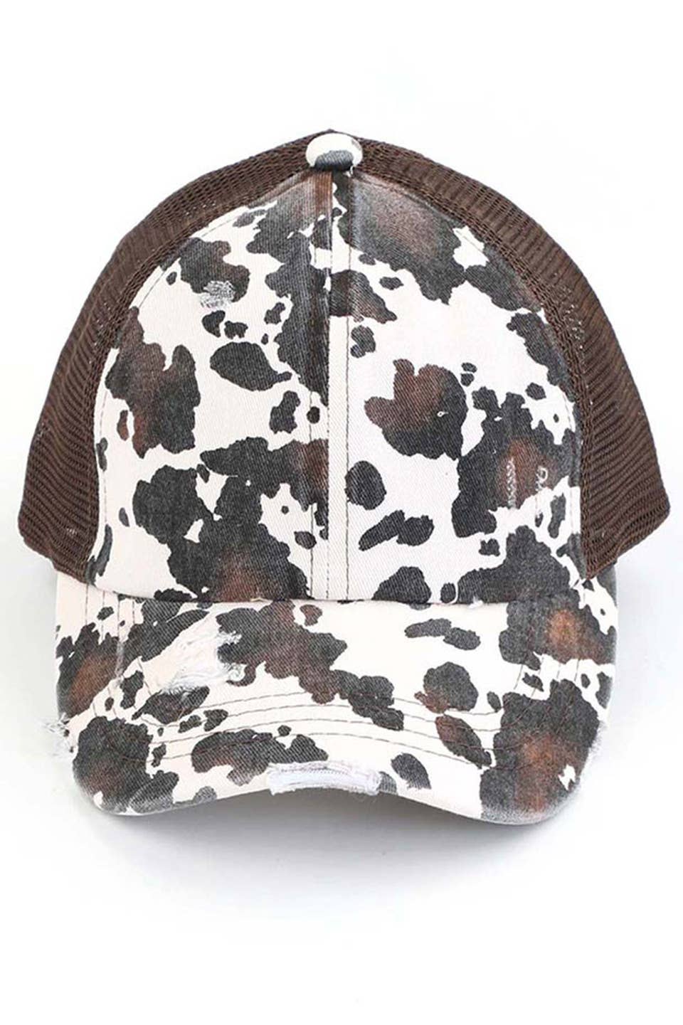 C.C Cow Print Mesh Criss Cross Ponytail Baseball Cap