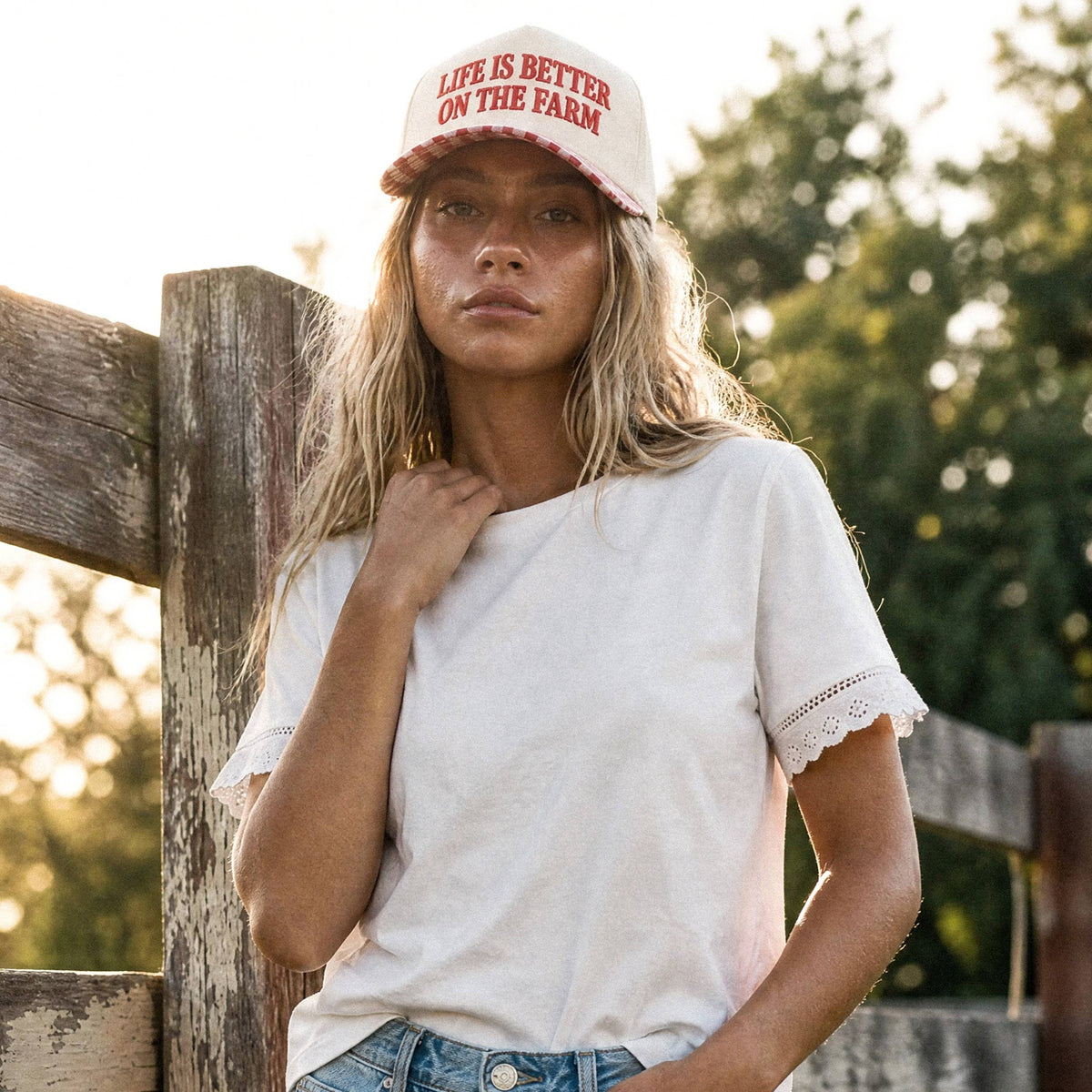 C.C LIFE IS BETTER ON THE FARM Letter Two Tone Trucker Hat